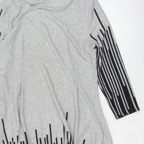 Roman Women Grey Black Stripe Size 18 Trapeze Swing Asymmetric Dress