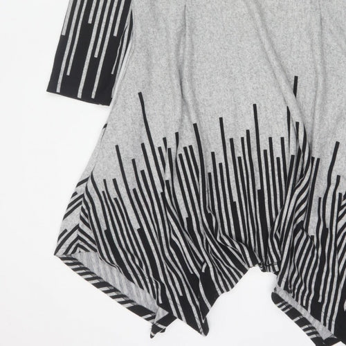 Roman Women Grey Black Stripe Size 18 Trapeze Swing Asymmetric Dress