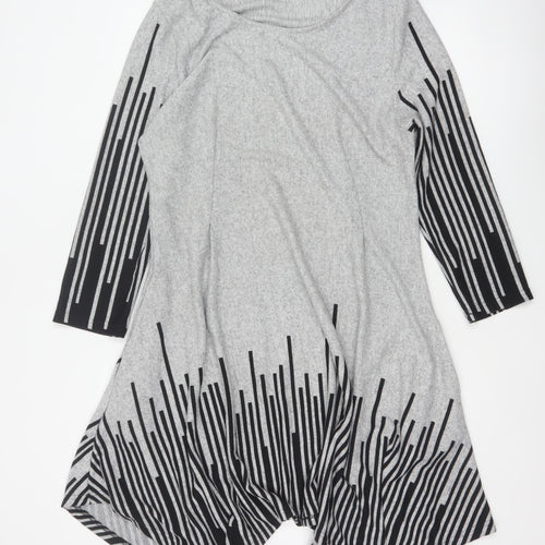 Roman Women Grey Black Stripe Size 18 Trapeze Swing Asymmetric Dress