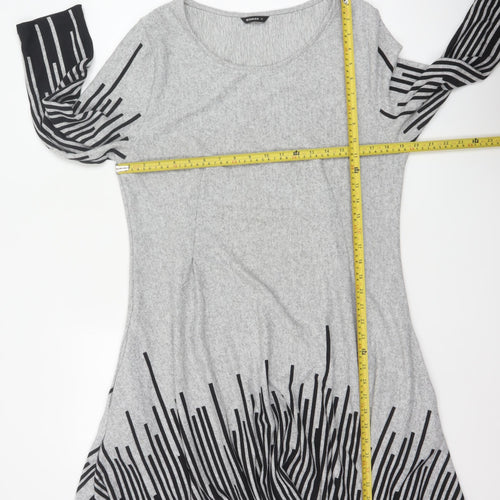 Roman Women Grey Black Stripe Size 18 Trapeze Swing Asymmetric Dress