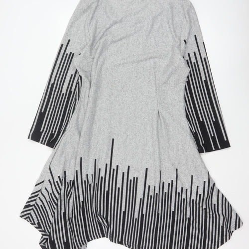 Roman Women Grey Black Stripe Size 18 Trapeze Swing Asymmetric Dress