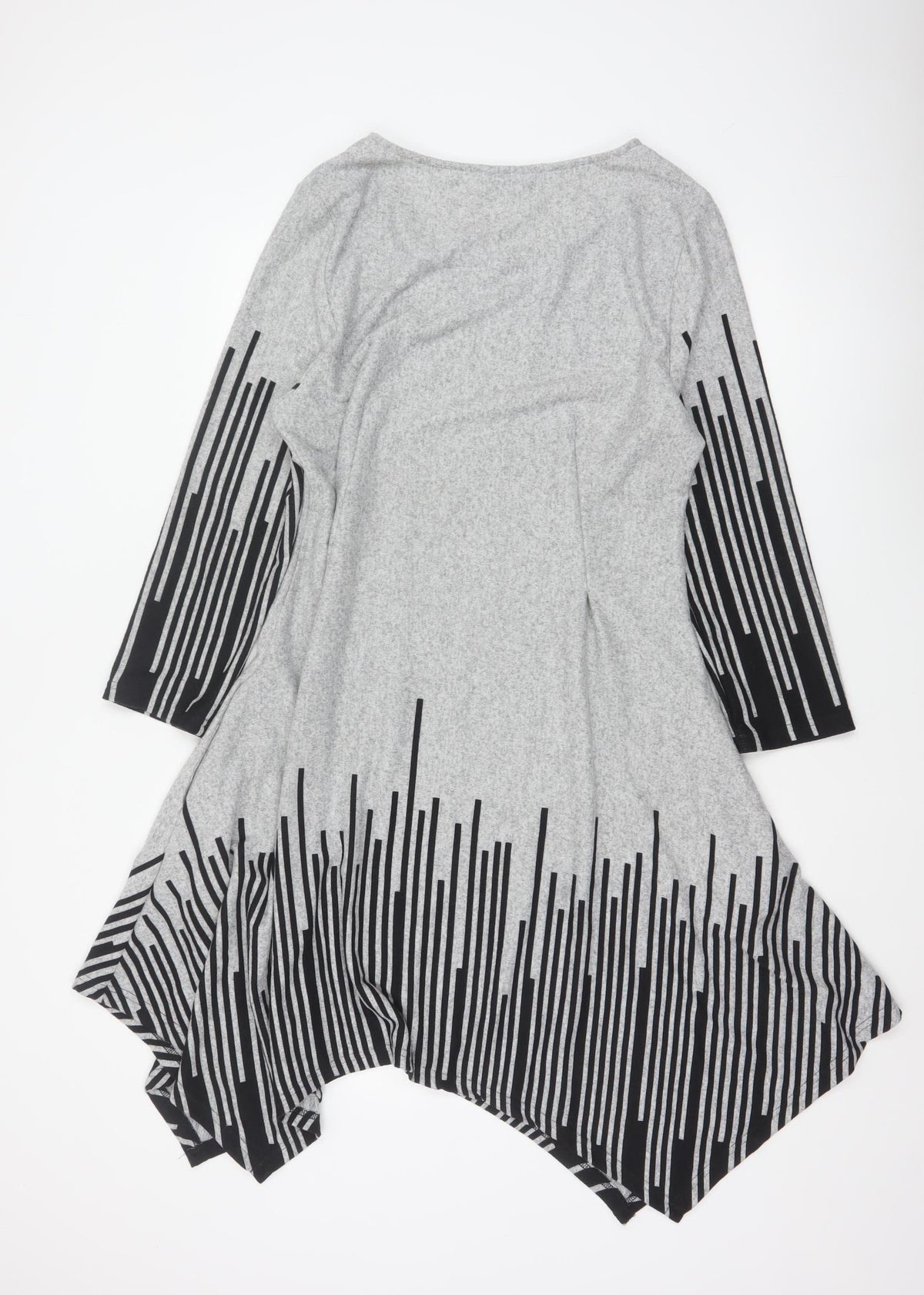 Roman Women Grey Black Stripe Size 18 Trapeze Swing Asymmetric Dress