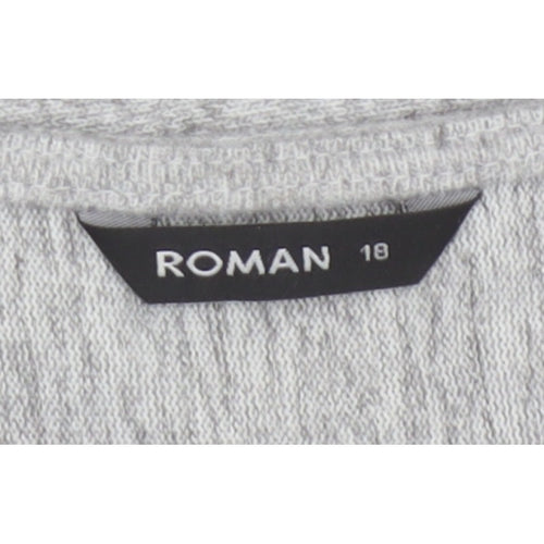 Roman Women Grey Black Stripe Size 18 Trapeze Swing Asymmetric Dress