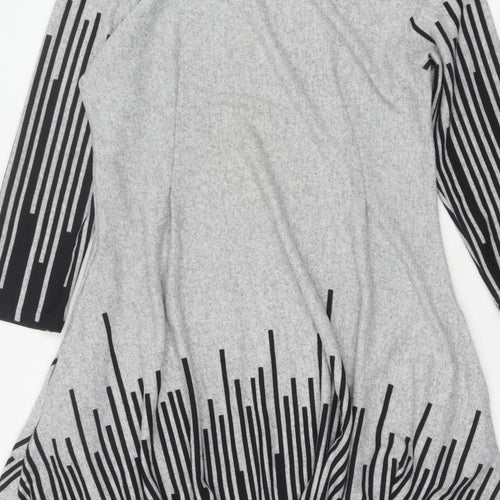 Roman Women Grey Black Stripe Size 18 Trapeze Swing Asymmetric Dress