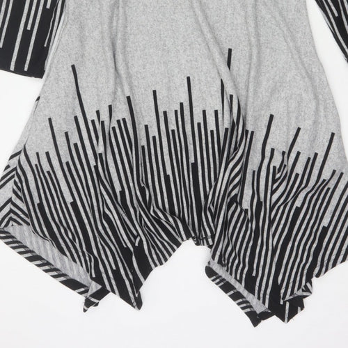 Roman Women Grey Black Stripe Size 18 Trapeze Swing Asymmetric Dress
