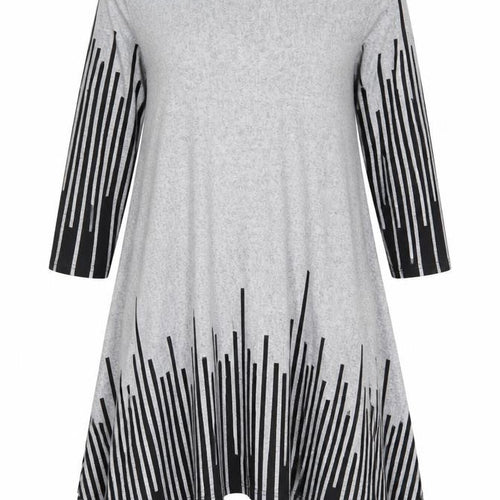 Roman Women Grey Black Stripe Size 18 Trapeze Swing Asymmetric Dress
