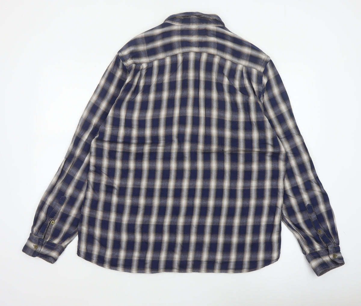 Marks & Spencer Men’s Blue Plaid Cotton Button-Up Shirt L