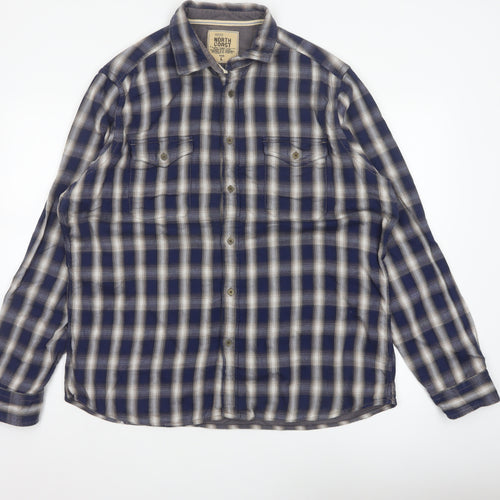 Marks & Spencer Men’s Blue Plaid Cotton Button-Up Shirt L