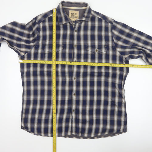Marks & Spencer Men’s Blue Plaid Cotton Button-Up Shirt L