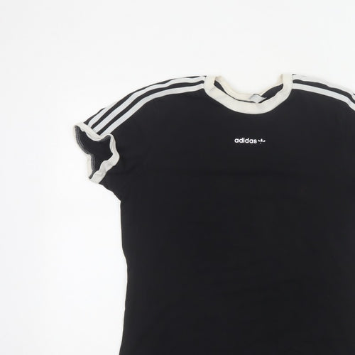 Adidas Women Black UK 10 Ringer Stripe Short Sleeve Cotton T-Shirt