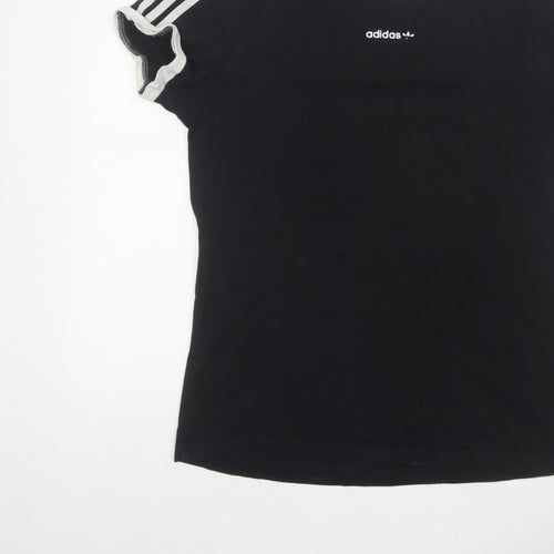 Adidas Women Black UK 10 Ringer Stripe Short Sleeve Cotton T-Shirt