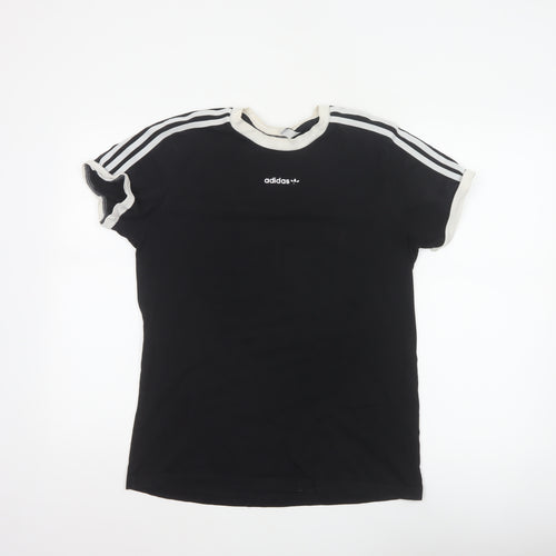 Adidas Women Black UK 10 Ringer Stripe Short Sleeve Cotton T-Shirt