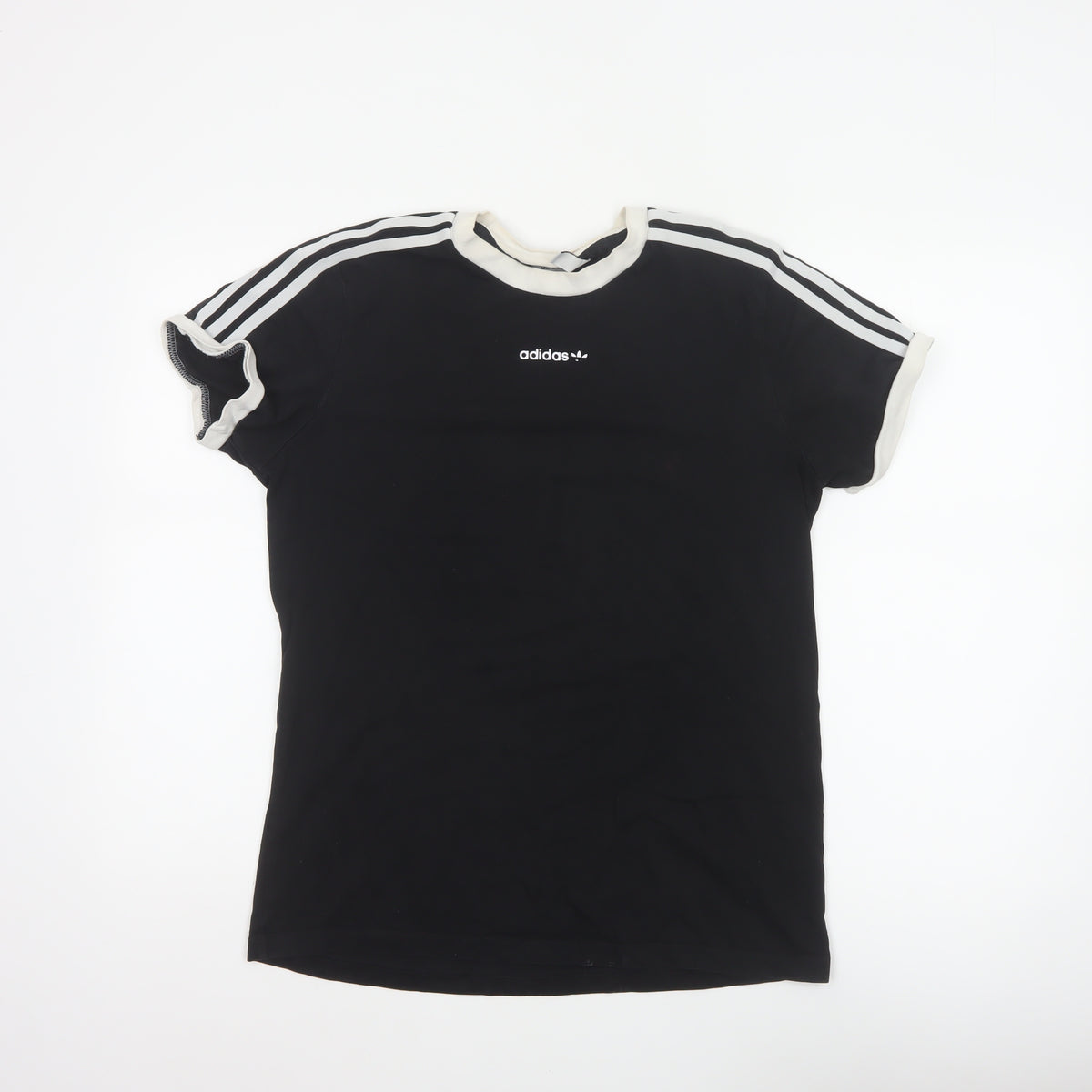 Adidas Women Black UK 10 Ringer Stripe Short Sleeve Cotton T-Shirt