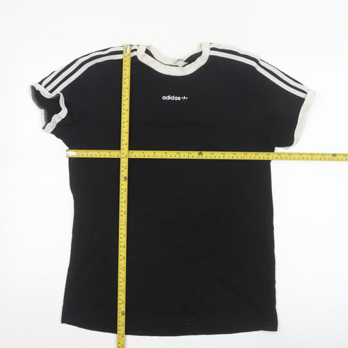 Adidas Women Black UK 10 Ringer Stripe Short Sleeve Cotton T-Shirt