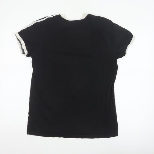 Adidas Women Black UK 10 Ringer Stripe Short Sleeve Cotton T-Shirt