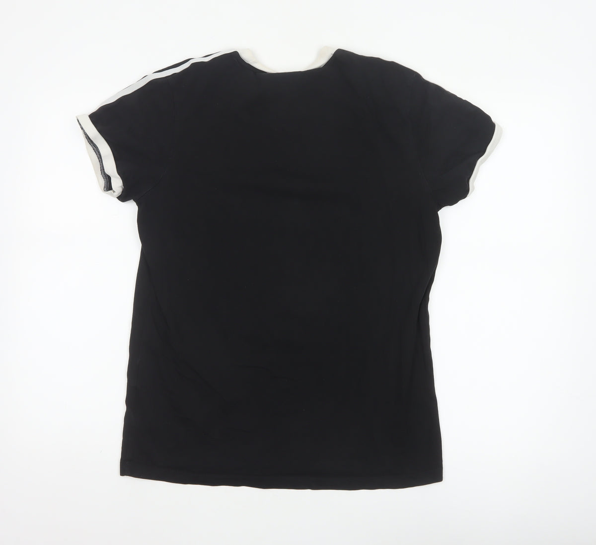Adidas Women Black UK 10 Ringer Stripe Short Sleeve Cotton T-Shirt