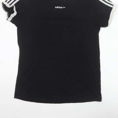Adidas Women Black UK 10 Ringer Stripe Short Sleeve Cotton T-Shirt