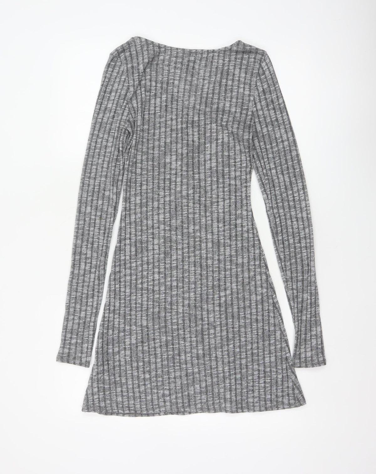 ASOS Design Women Grey Rib Knit Button Skater Dress UK 8