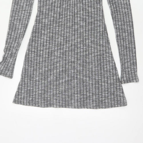 ASOS Design Women Grey Rib Knit Button Skater Dress UK 8