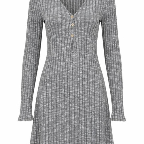ASOS Design Women Grey Rib Knit Button Skater Dress UK 8