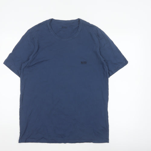 Hugo Boss Men’s Blue XL Logo Crew Neck Short Sleeve Cotton T-Shirt