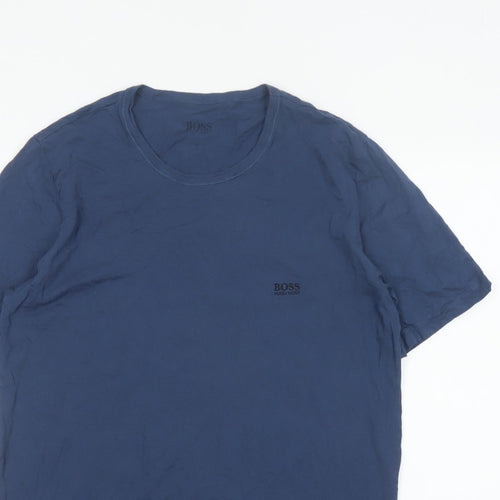 Hugo Boss Men’s Blue XL Logo Crew Neck Short Sleeve Cotton T-Shirt