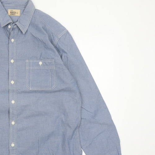 Marks & Spencer Men Blue L Chambray Cotton Button-Up Workwear Shirt