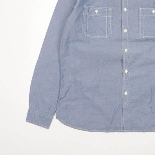 Marks & Spencer Men Blue L Chambray Cotton Button-Up Workwear Shirt