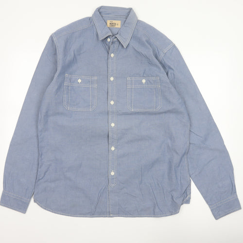 Marks & Spencer Men Blue L Chambray Cotton Button-Up Workwear Shirt