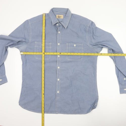 Marks & Spencer Men Blue L Chambray Cotton Button-Up Workwear Shirt