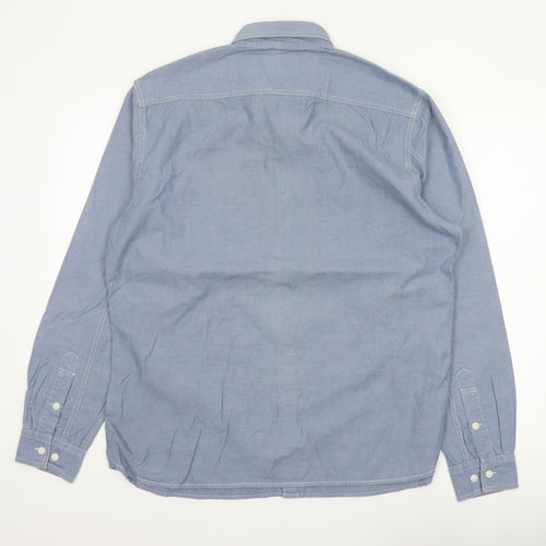 Marks & Spencer Men Blue L Chambray Cotton Button-Up Workwear Shirt