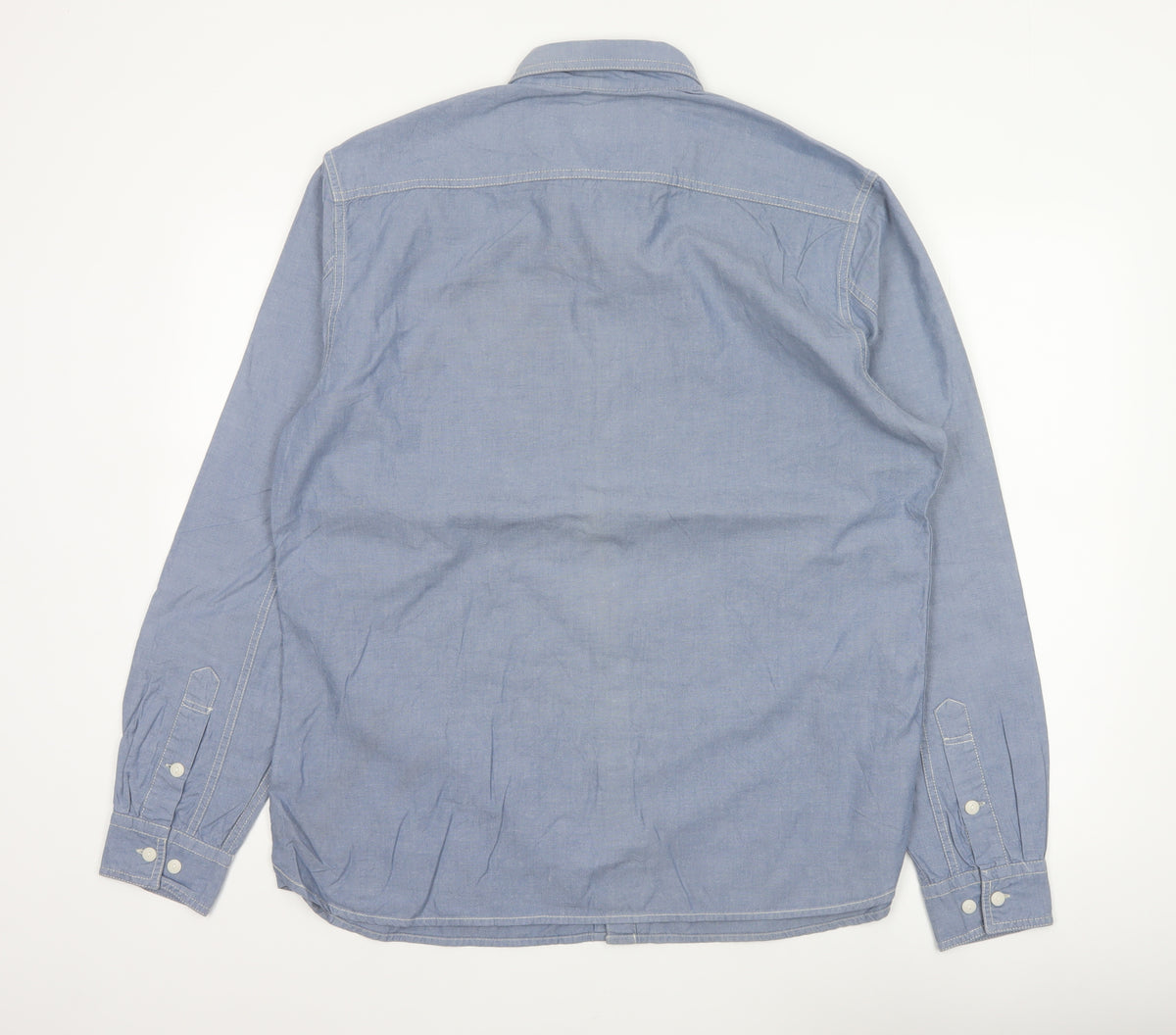 Marks & Spencer Men Blue L Chambray Cotton Button-Up Workwear Shirt