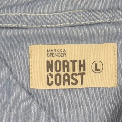 Marks & Spencer Men Blue L Chambray Cotton Button-Up Workwear Shirt