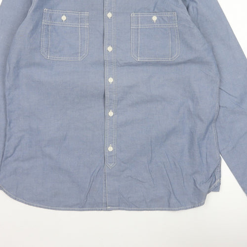 Marks & Spencer Men Blue L Chambray Cotton Button-Up Workwear Shirt