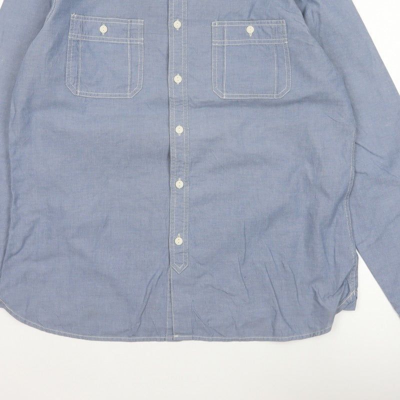 Marks & Spencer Men Blue L Chambray Cotton Button-Up Workwear Shirt