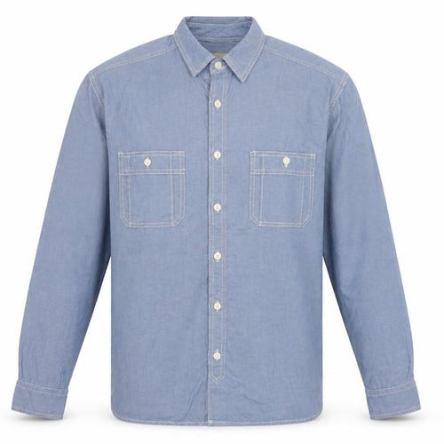 Marks & Spencer Men Blue L Chambray Cotton Button-Up Workwear Shirt