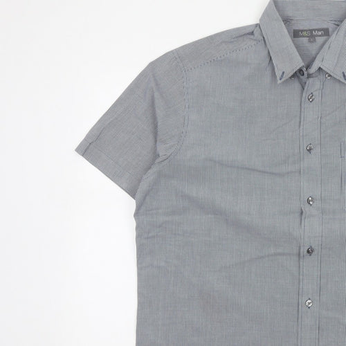 Marks and Spencer Men Blue Check L Short Sleeve Button-Up Shirt