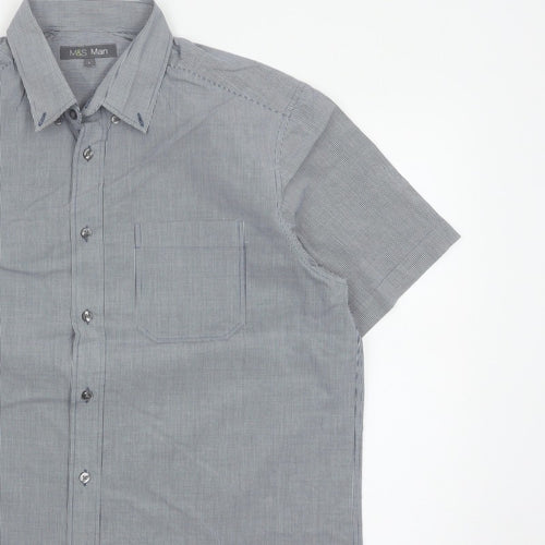Marks and Spencer Men Blue Check L Short Sleeve Button-Up Shirt