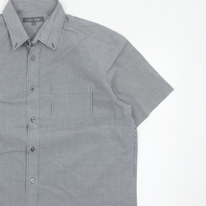 Marks and Spencer Men Blue Check L Short Sleeve Button-Up Shirt