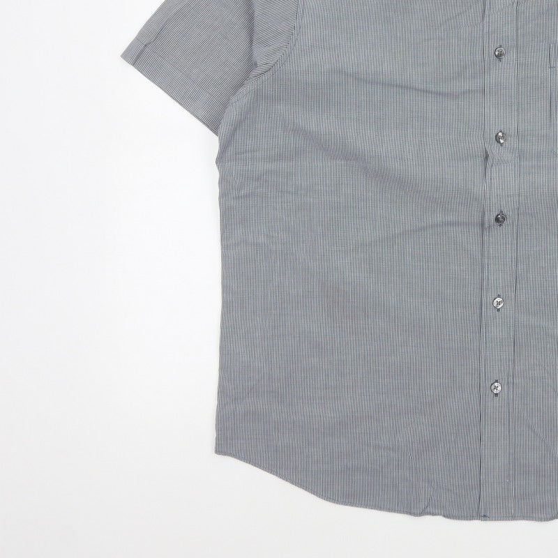 Marks and Spencer Men Blue Check L Short Sleeve Button-Up Shirt