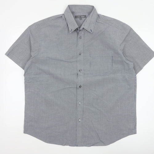 Marks and Spencer Men Blue Check L Short Sleeve Button-Up Shirt