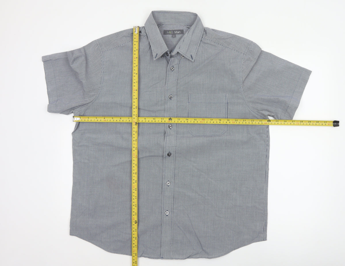 Marks and Spencer Men Blue Check L Short Sleeve Button-Up Shirt