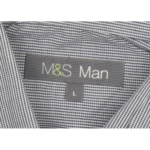 Marks and Spencer Men Blue Check L Short Sleeve Button-Up Shirt