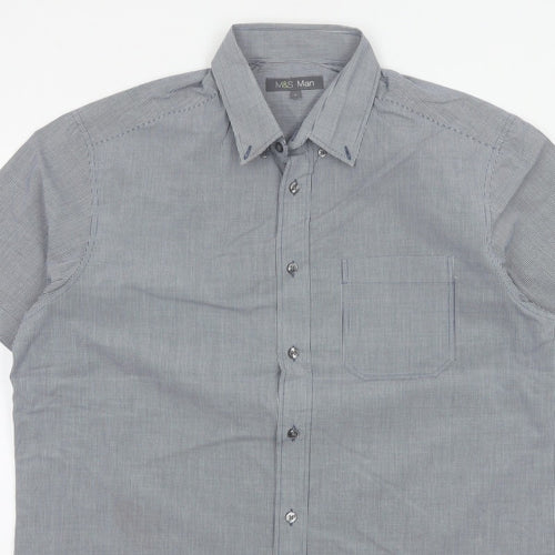 Marks and Spencer Men Blue Check L Short Sleeve Button-Up Shirt