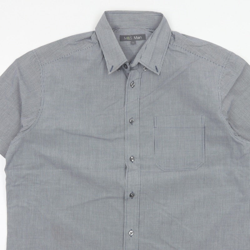 Marks and Spencer Men Blue Check L Short Sleeve Button-Up Shirt