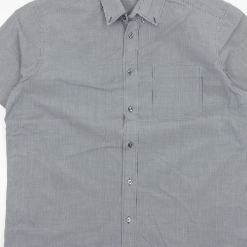 Marks and Spencer Men Blue Check L Short Sleeve Button-Up Shirt