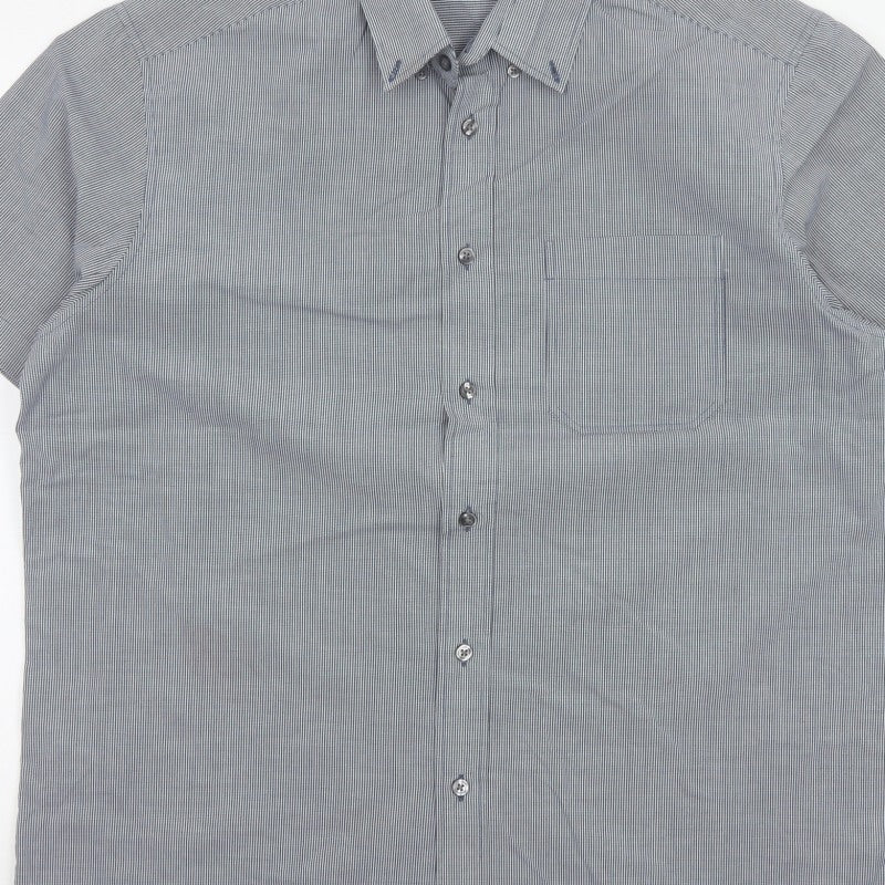 Marks and Spencer Men Blue Check L Short Sleeve Button-Up Shirt
