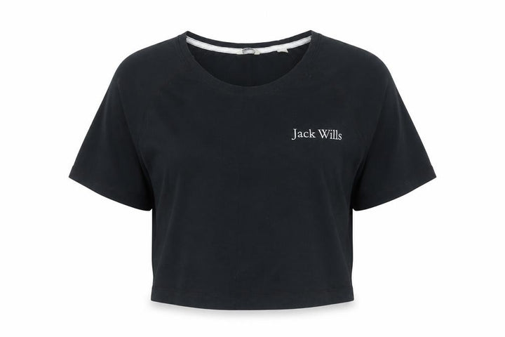 Jack Wills Women Black UK 10 Cropped Raglan Jersey T-Shirt