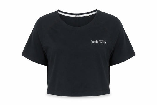 Jack Wills Women Black UK 10 Cropped Raglan Jersey T-Shirt