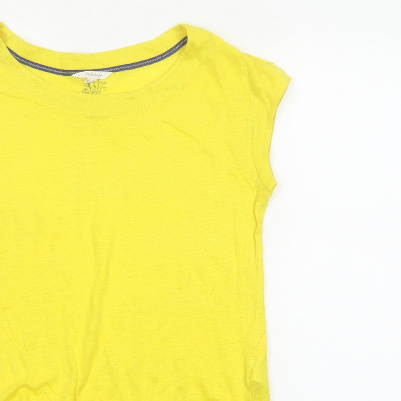 White Stuff Women Yellow UK 10 Linen Basic Cap Sleeve T-Shirt